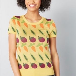 Modcloth Knit puff sleeve retro vegetable sweater top